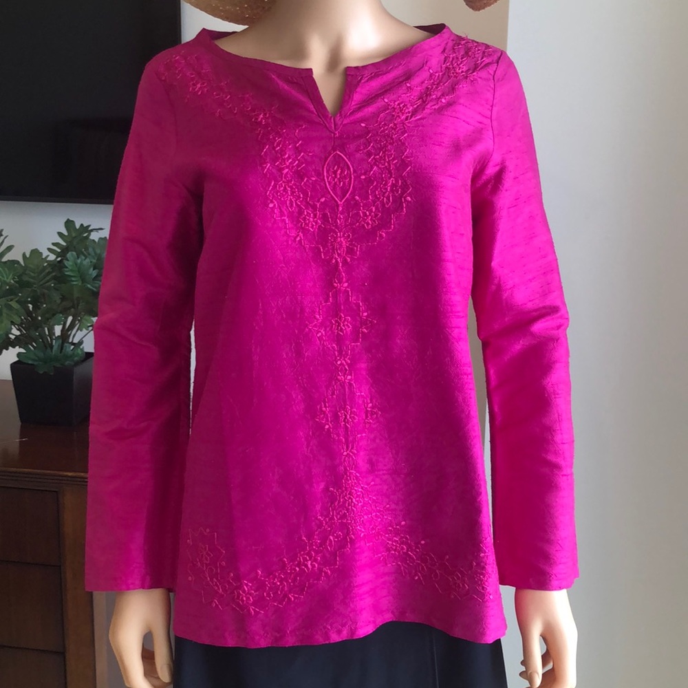 DEMOCRACY MAGENTA SILK EMBROIDERED TUNIC